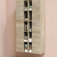 Light Oak Bathroom Storage Cabinet with Open Shelving