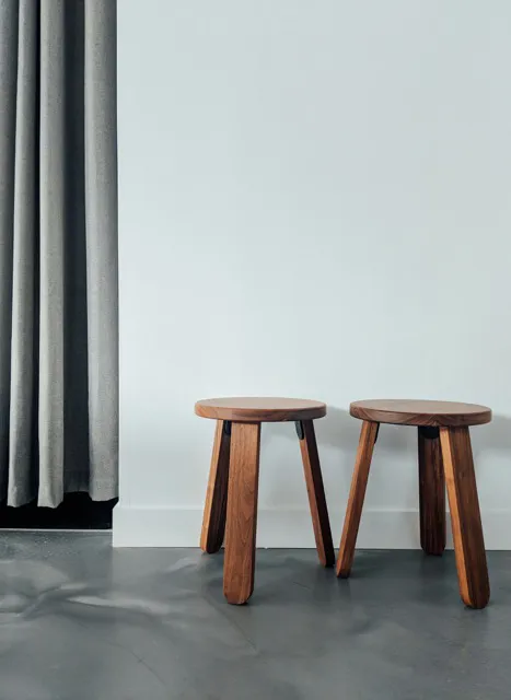 Wooden Stools - Pair of Round Top