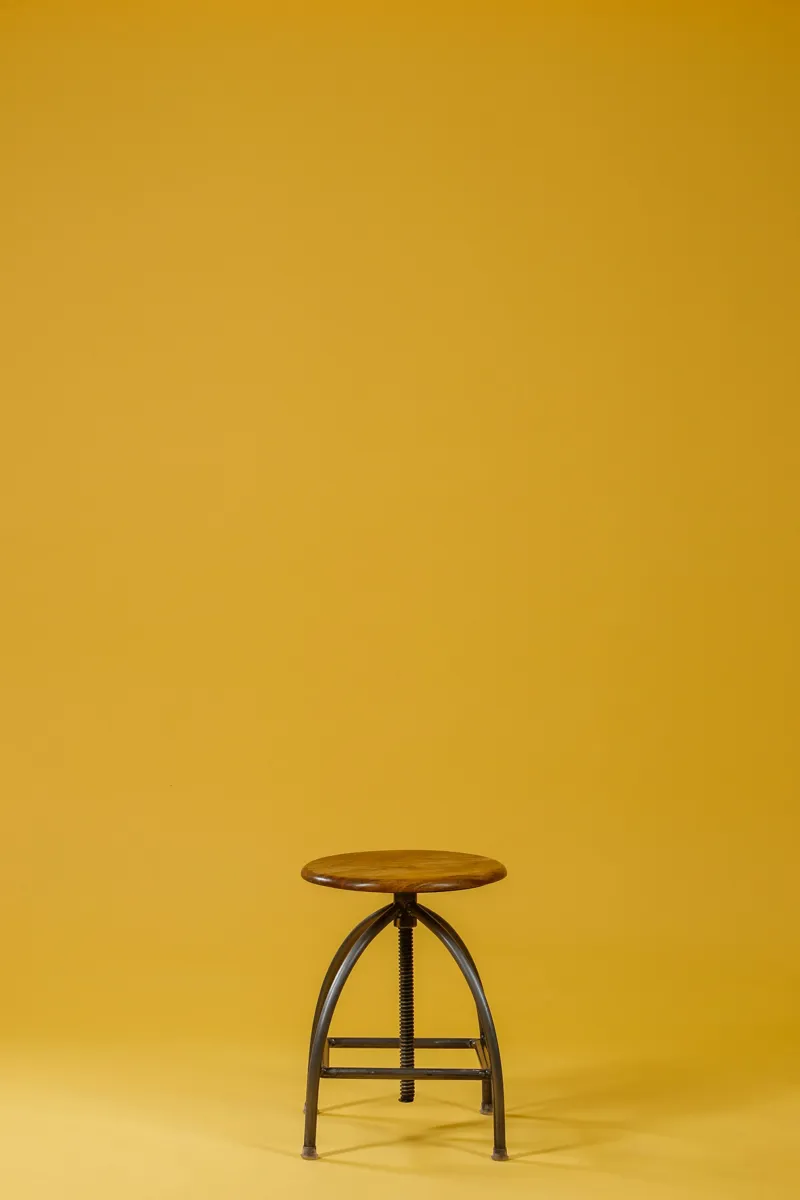 Industrial Adjustable Stool with Wooden Seat
