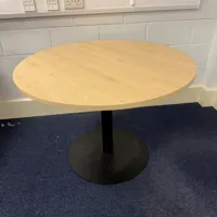 Natural Timber Round Dining Table with Black Pedestal Base