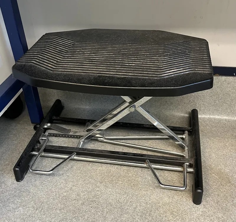 Adjustable Folding Footstool with Ribbed Black Upholstery